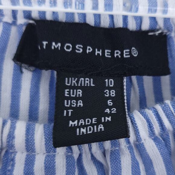 Atmosphere Off Shoulder Top Size 6, Blue White, Cotton, Summer Shirt, Ruffles - Picture 5 of 7